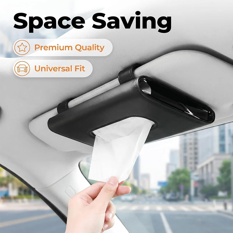 Space-Saving Car Sun Visor Tissue Pouch, Durable PU Leather Hanging Napkin Container for Auto Interior Decoration
