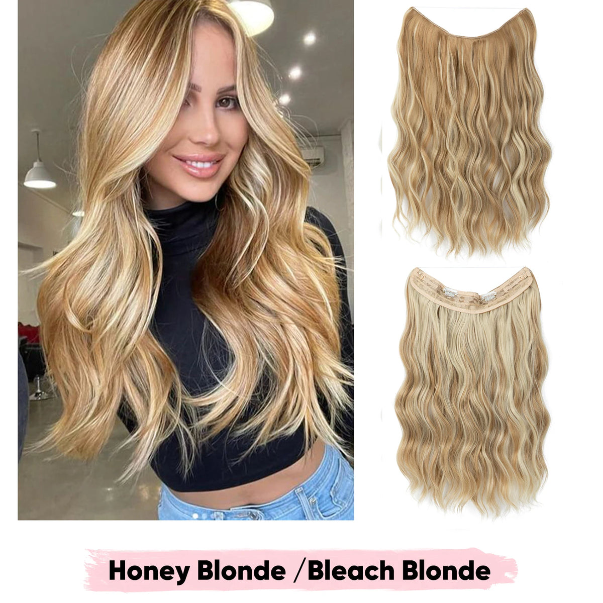 SARLA Synthetic Wave Invisible Wire Clip in Hair Extensions Fish Line With Clips Hairpiece Ombre Fake Hair Piece For Woman