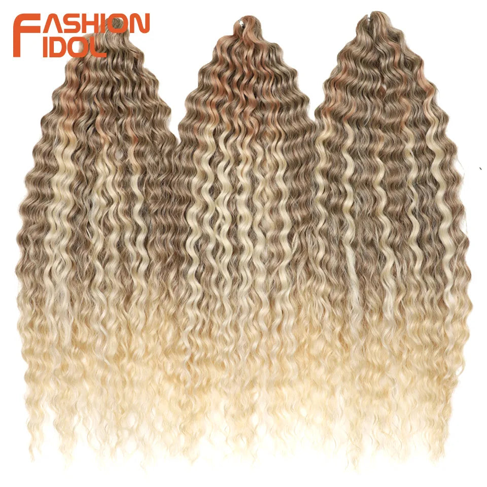 LOVE ME 22 Inch 300g/3pcs Ariel Curl Hair Water Wave Twist Crochet Hair Synthetic Ombre Rainbow Color Braiding Hair Extensions