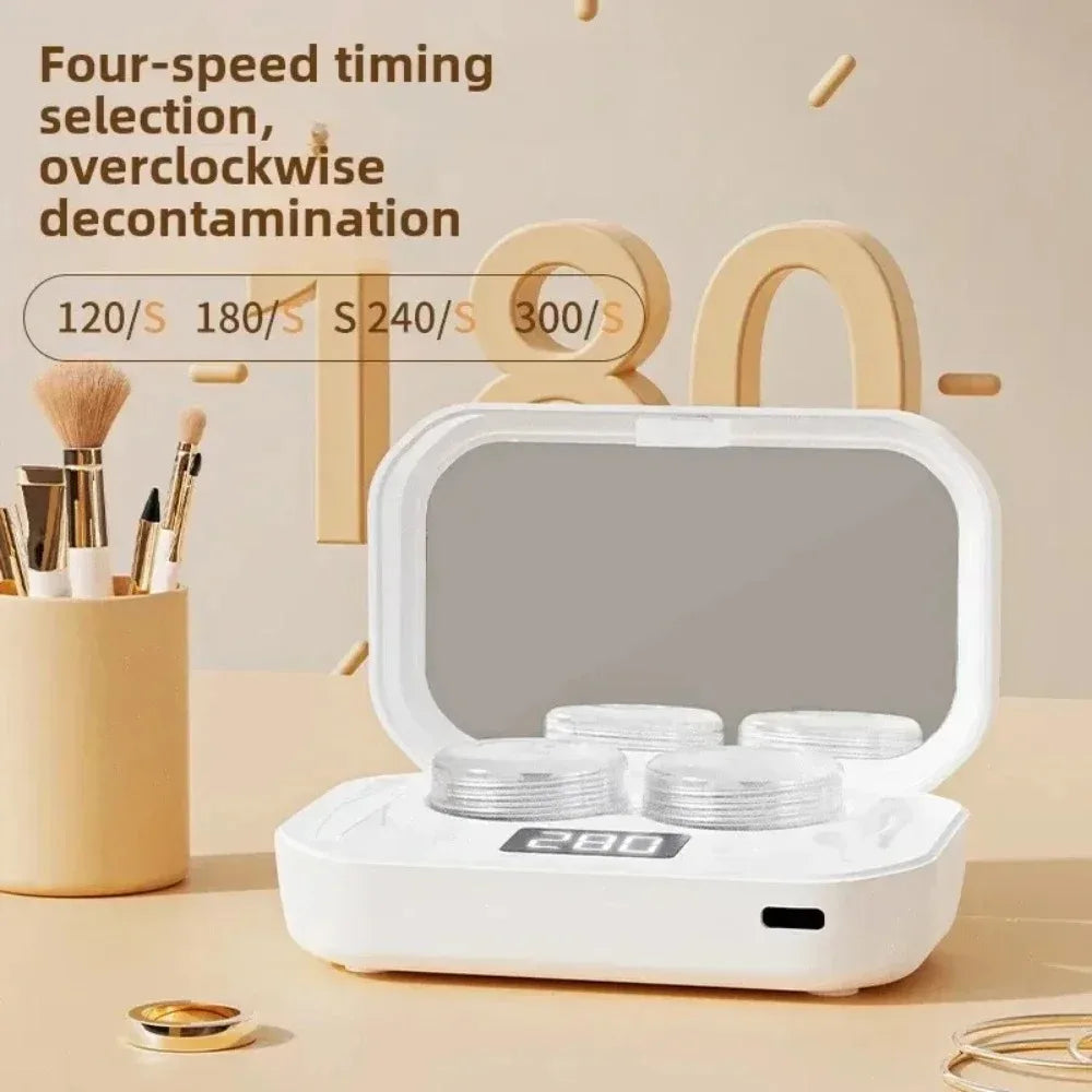 Portable Contact Lens Cleaner With 49KHz Ultrasonic Cleaning LED Display USB Type-C Charging 360° Deep Wash Box