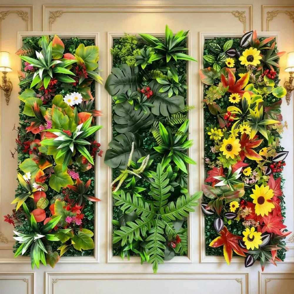 Realistic Artificial Plant Grass Wall Ivy Rattan Leaves Faux Jungle Grass Panel Vibrant Greenery Branches