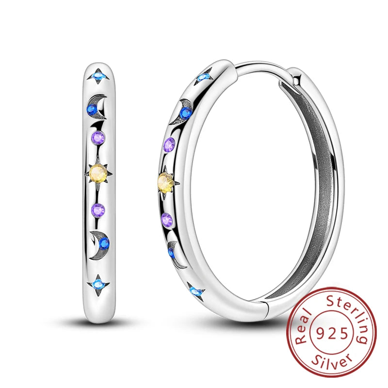 New Original 925 Sterling Silver Hoop Earrings Purple Zircon Flowers Butterflies Studs Earring For Women Wedding Engagement Gift