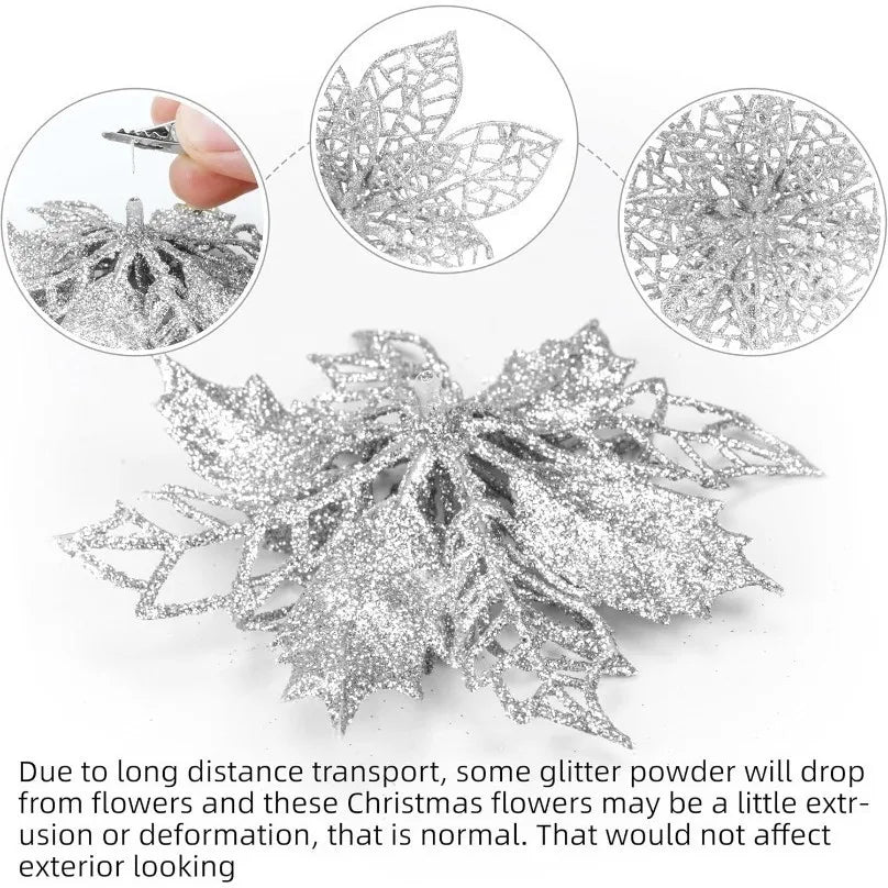 5Pcs Christmas Flowers Glitter Flowers Artificial Berry Christmas Tree Decorations Ornaments Xmas Party Wreath Floral Home Decor