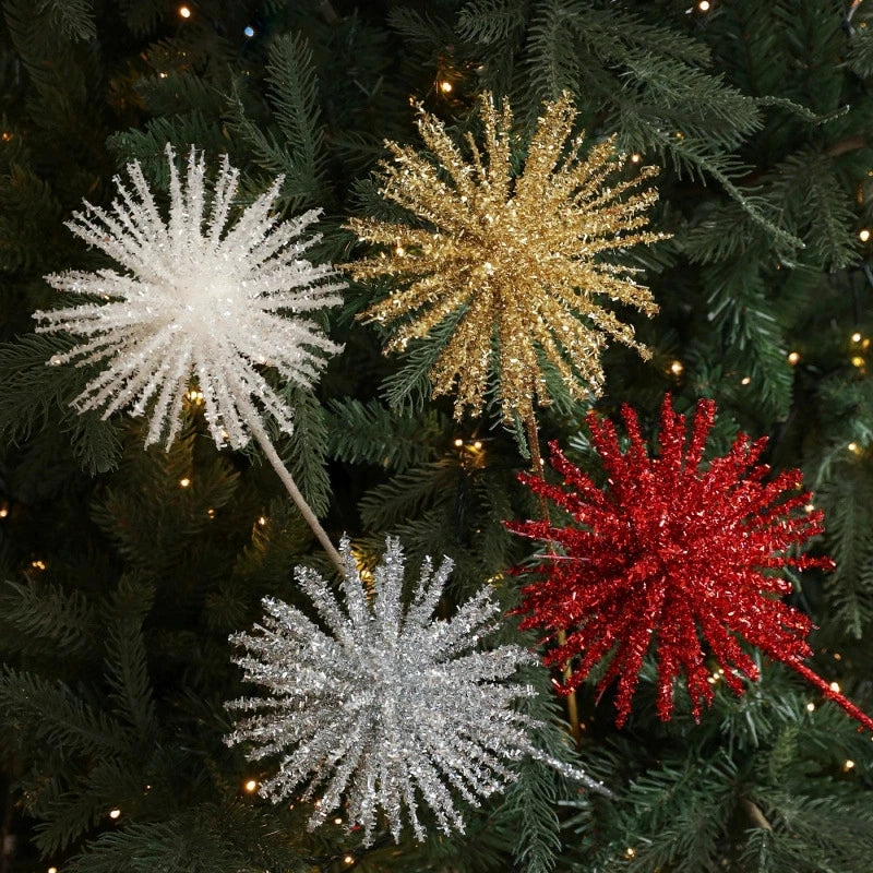 Plastic Christmas Artificial Flowers Glitter 50cm Xmas Decorative Flowers Simulated DIY Floral Arrangements