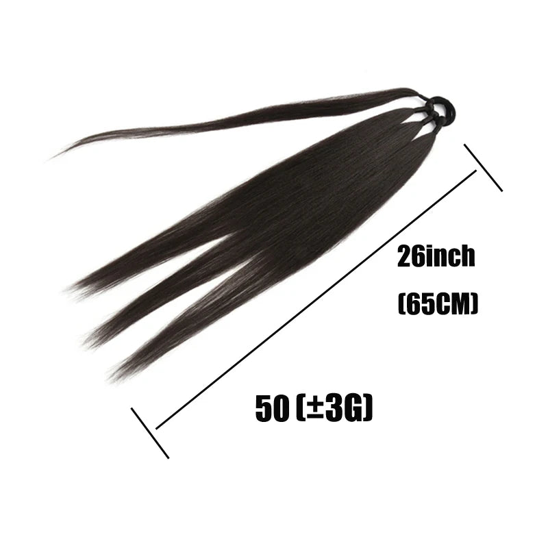 Ponytail Extensions Synthetic Boxing Braids Wrap Around Chignon Tail With Rubber Band Hair Ring 26 Inch Brown Ombre Braid DIY
