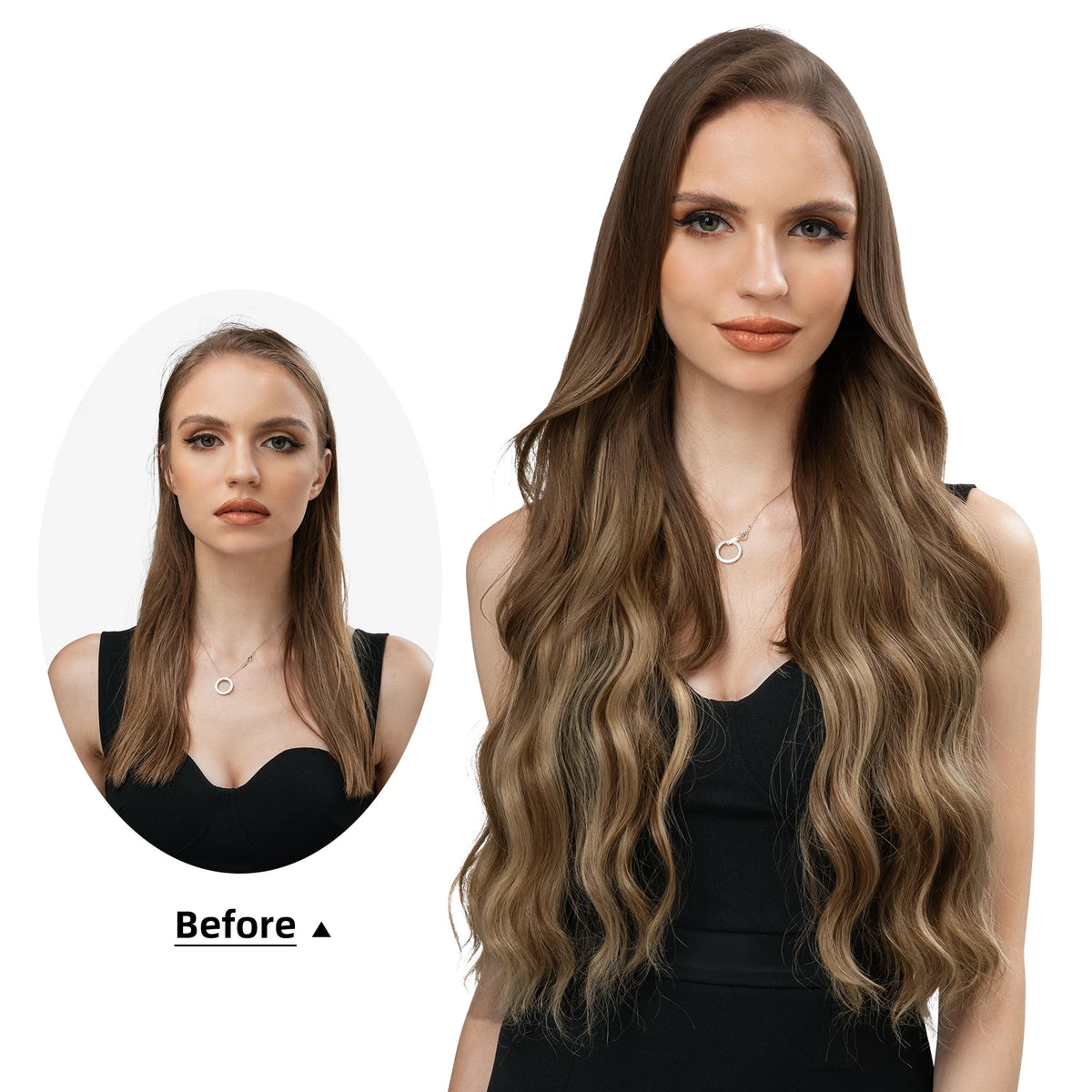 SARLA Synthetic Wave Invisible Wire Clip in Hair Extensions Fish Line With Clips Hairpiece Ombre Fake Hair Piece For Woman