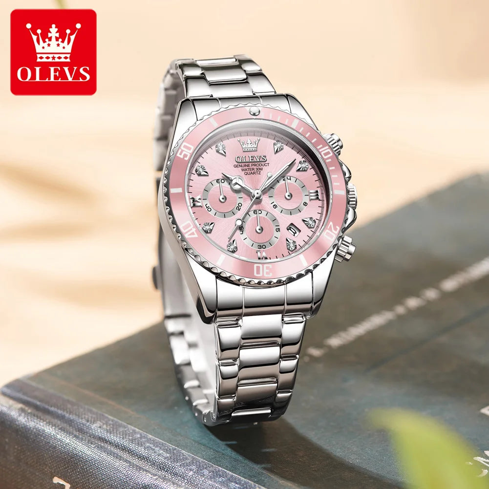 OLEVS Women’s Watch Elegant Luxury Original Quartz Watch Zircon Scale Waterproof Luminous Chronograph Date Ladies Watch 5632