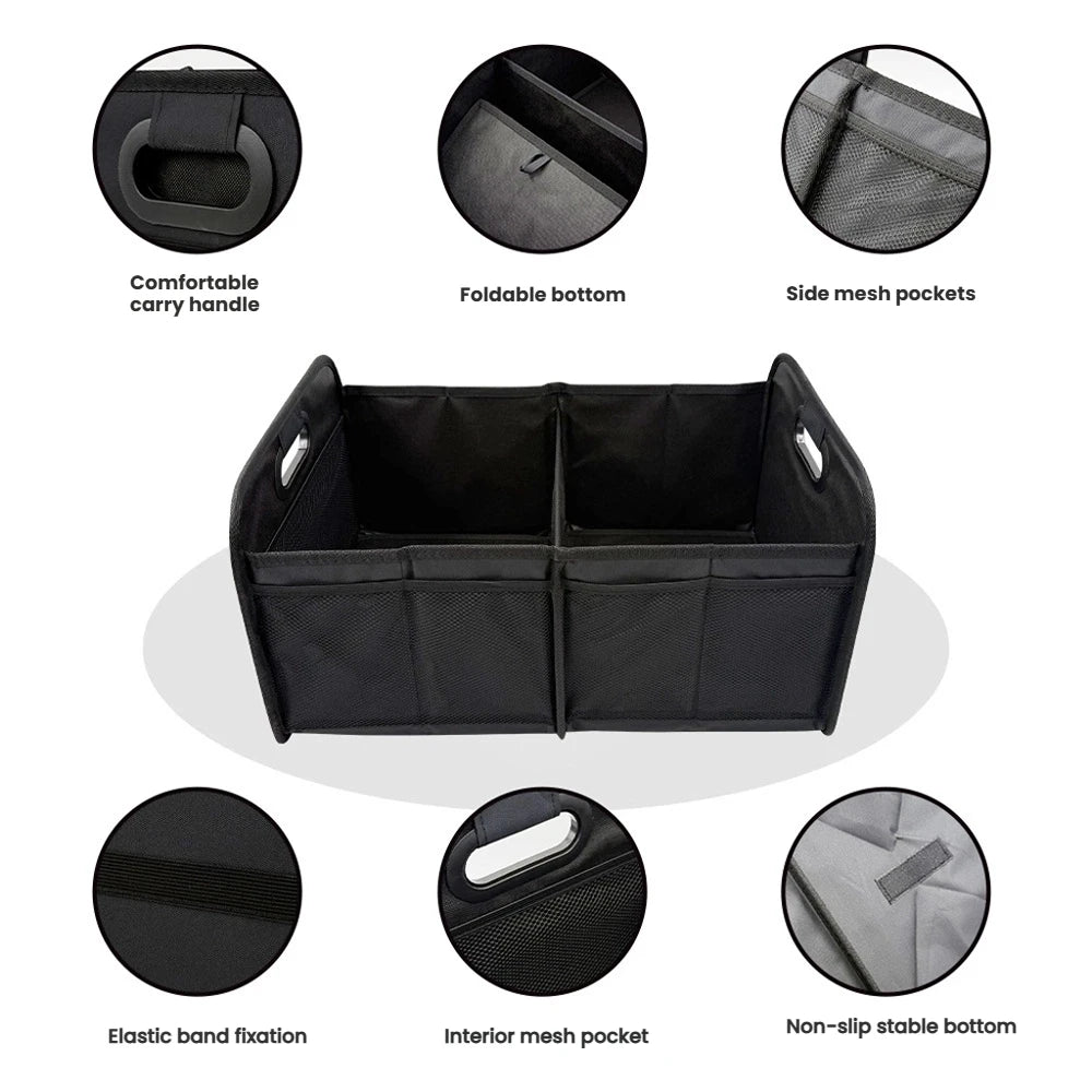 40L Foldable Portable Car Storage Box with Side Net, Car and Truck Trunk Organizer, Camping Storage Box, Space-Saving Multifunctional Storage Box, Non-Food Contact