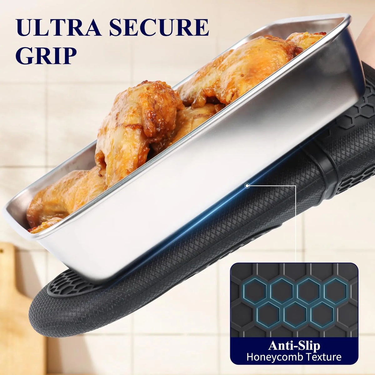 Silicone oven mitts, set of 2, heat resistant oven mitts with soft lined kitchen essential gadgets make a great gift for cooking