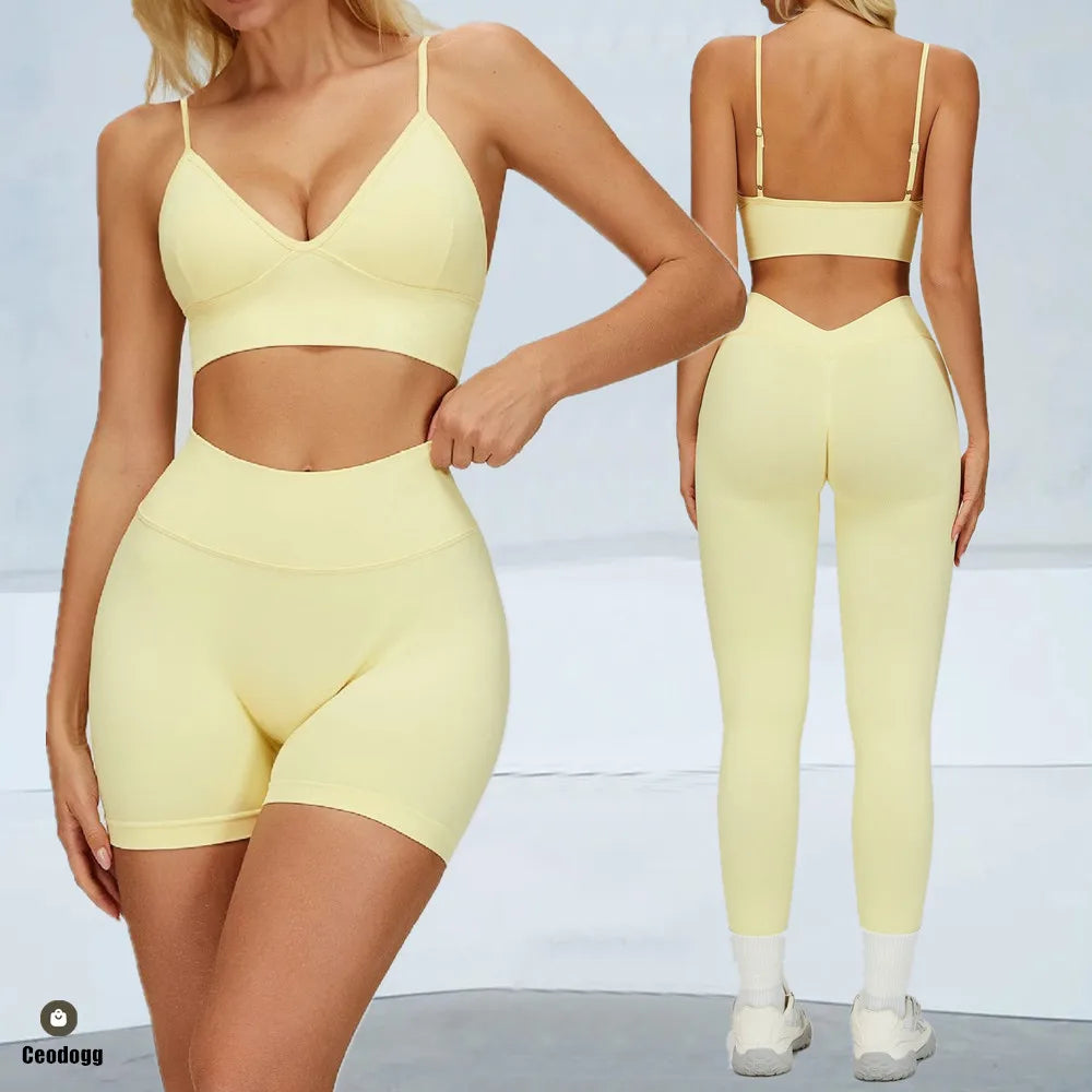 2/3PCS Seamless Yoga Set Gym Workout Athletic Wear Women Legging Fitness Bra Crop Top Long Sleeve Sports Shorts Activewear XP272