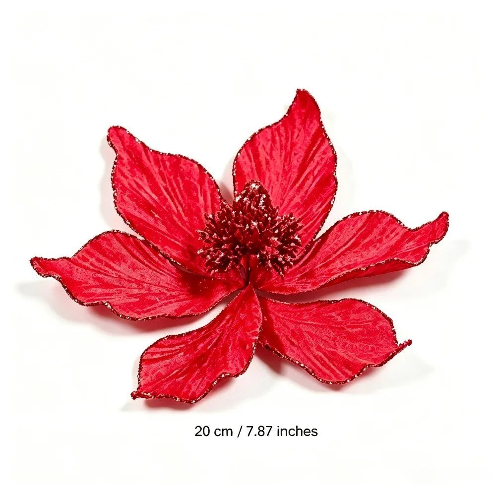 1/3Pcs 20cm Christmas Glitter Artificial Flowers Ornaments Faux Flower for Xmas Tree Wreath New Year 2026 Holiday Decoration
