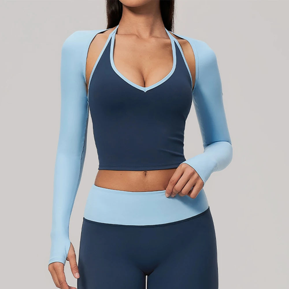Yoga Long Sleeved Womens Fitness Long Sleeved Running Workout Gym Crop Top Off-Shoulder T-shirt Top With Thumb Holes Activewear