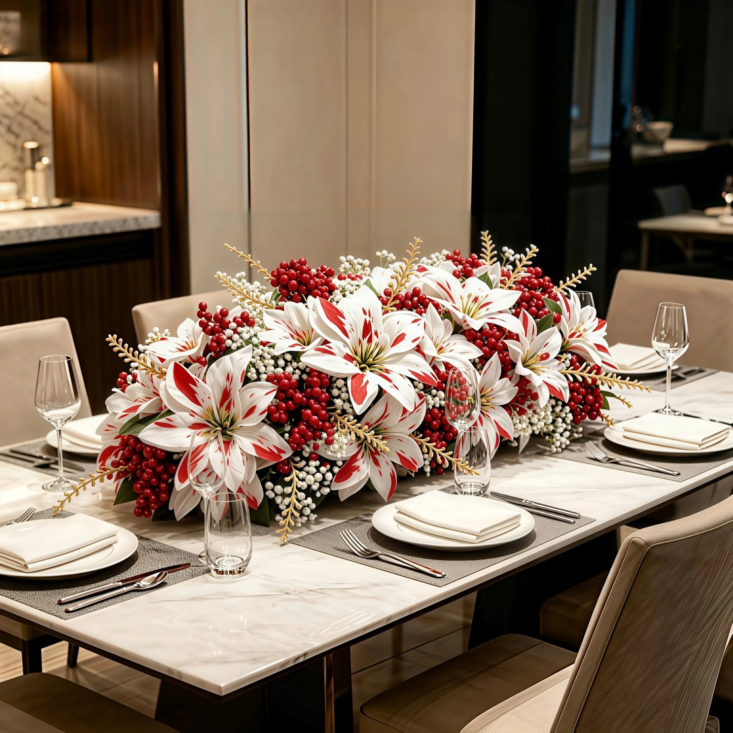 7-Piece Christmas Red and White Poinsettia Artificial Flower Bouquet, with Baby's Breath, Holiday Floral Set! Suitable for Fireplaces, Stair Railings, Dining Tables, Bedroom Vases, Balcony Flower Pots, and Stage Backdrops, Ha