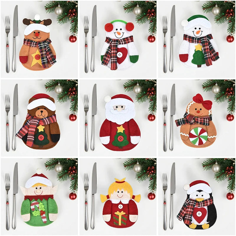 1/3pc Christmas Cutlery Set XMAS Elder Snowman Elk Doll Knife Fork Cutlery Set Cloth Art Knife And Fork Set Decoration For XMAS