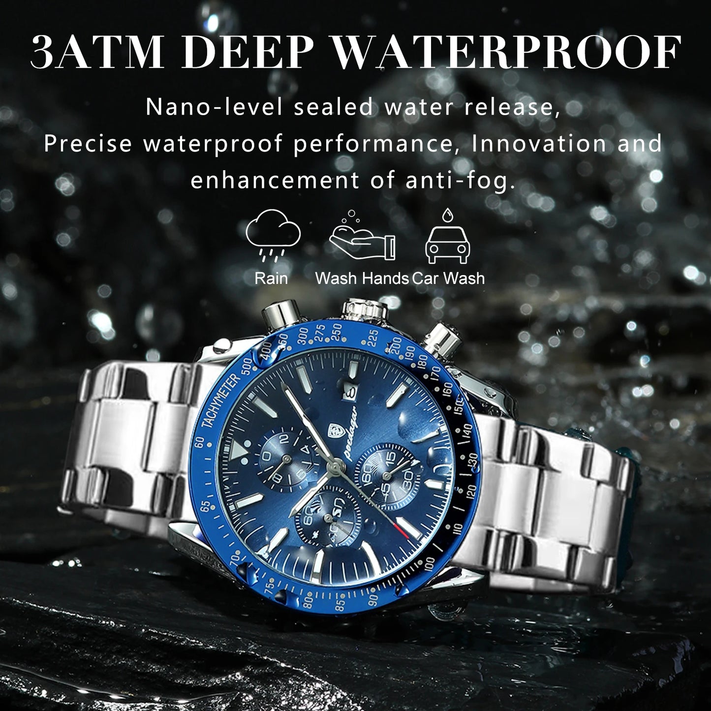 POEDAGAR Luxury Man Watch Chronograph Waterproof Luminous Date Men's Quartz Wristwatch Fashion Sport Stainless Steel Men Watches