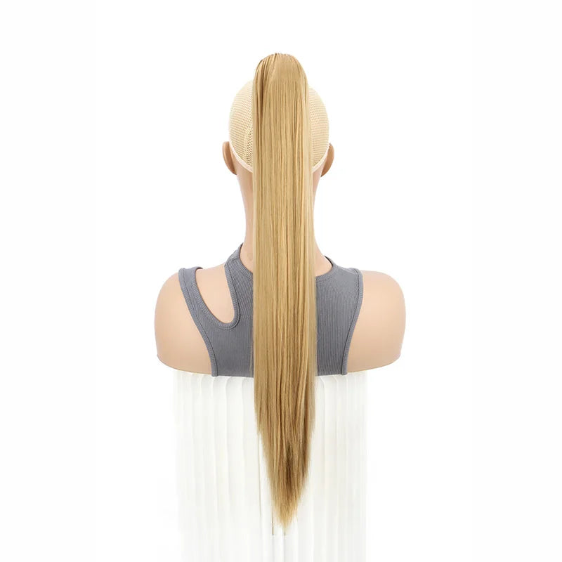 24Inch Synthetic Long Straight Claw Clip On Ponytail Hair Extensions Heat Resistant Ponytail Blonde Black Hairpiece for Women
