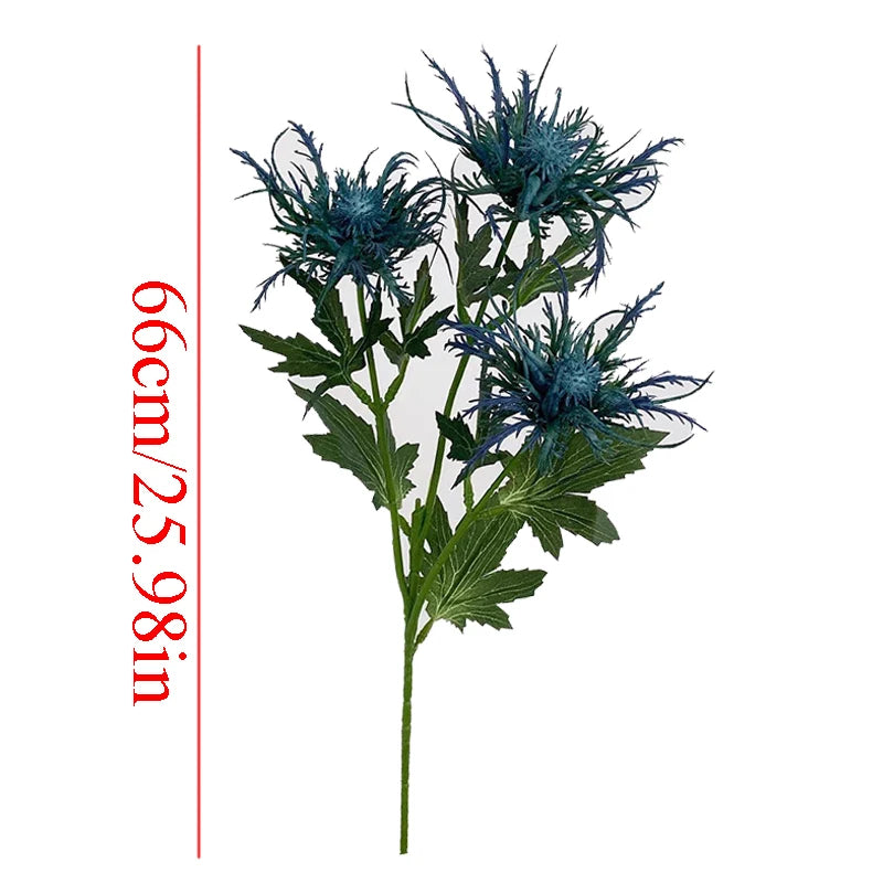 Simulation Plastic Flower Sea Holly 3 Head Thorn Celery Artificial Plants Leaf Home Wedding Christmas Floral Arrangement Bouquet