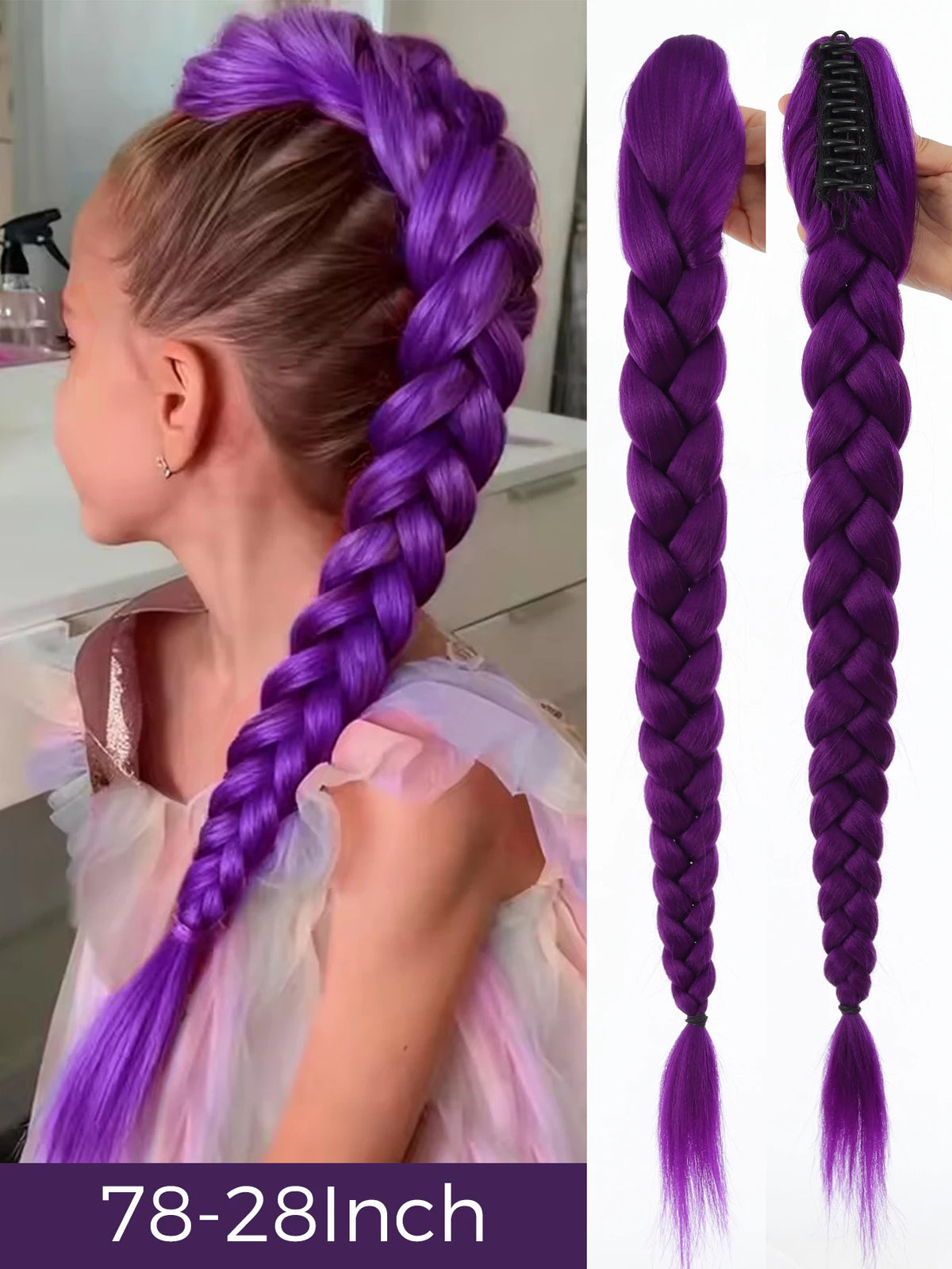 32inch Braided Purple Hair Ponytail with Tinsel Hair Wig Super Extensions Shiny Tinsel Hair for Kids Christmas Cosplay Rumi Hair