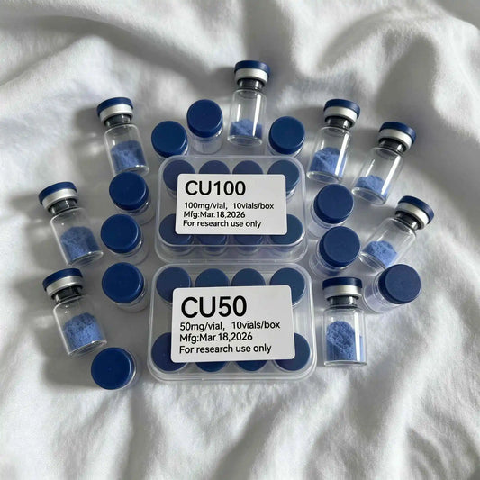 (Cap Color Varies) High-Quality Lyophilized GHK-Cu Copper Powder (50mg & 100mg) — 1 Box / 10 Vials: Repairs Skin Damage, Hydrate