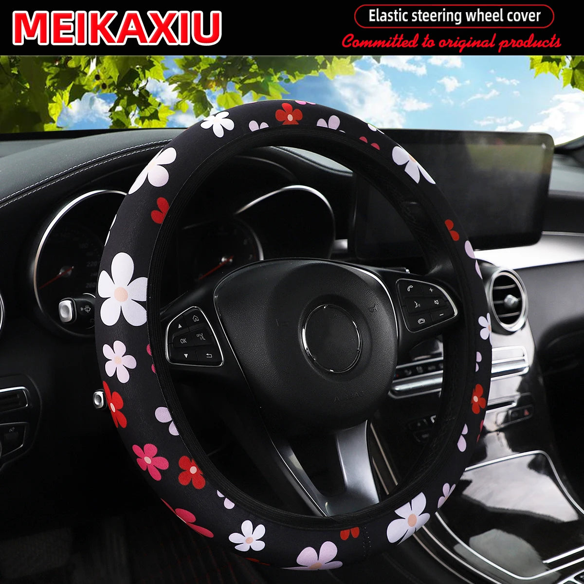 16 styles of cow Daisy red and white flower Panda diving material elastic car steering wheel covers without inner rings