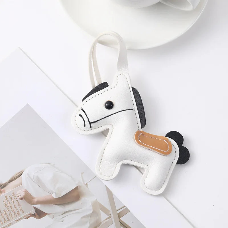 Simple PU Leather Pony Pendant Cute Cartoon Backpack Car Keychain Pendant Fashionable Clothing Accessories
