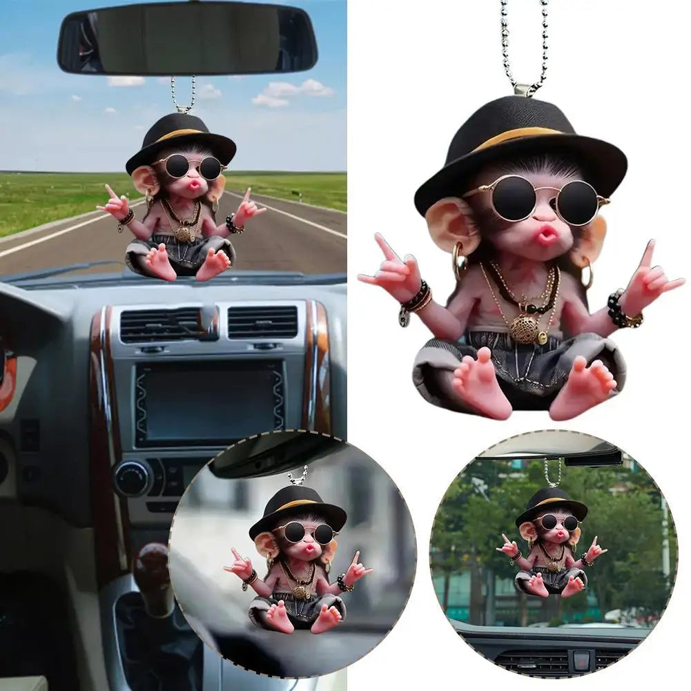 2D Acrylic Monkey Pendant Personalized Dashboard Decor Pendant Christmas Cartoon Monkey Pendant Ornament Car Interior Accessory