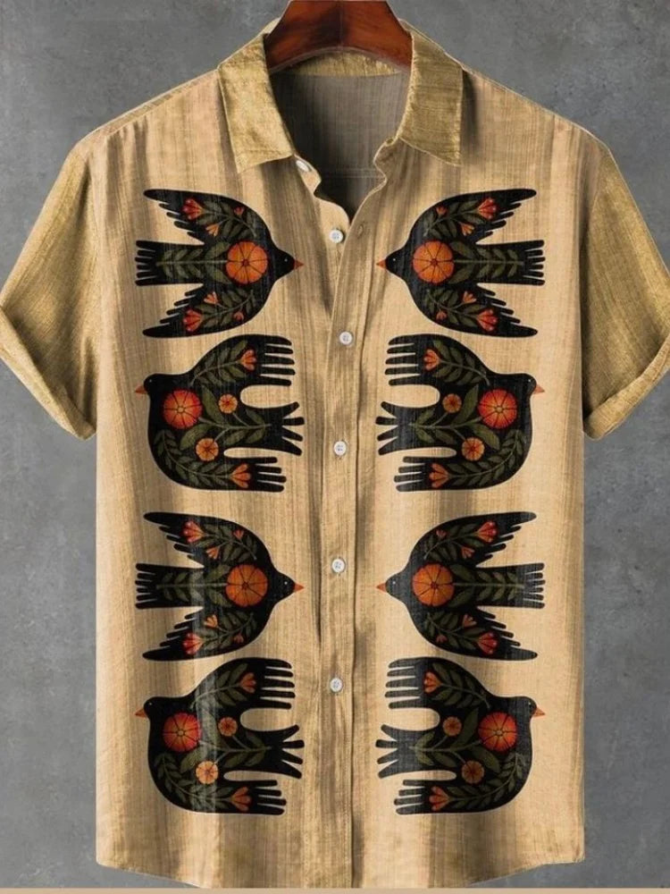 Outdoor Streetwear Men's Fashion Shirts Retro-style Ancient Egyptian Printed Men's Shirts Casual Daily Men's Short-sleeved Shirt