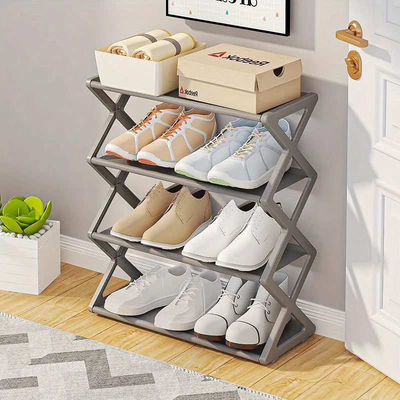 Creative X-Shape Foldable Nonwoven Shoe Rack, Thickened Large Capacity, Space-Saving Sturdy Metal Frame Organizer