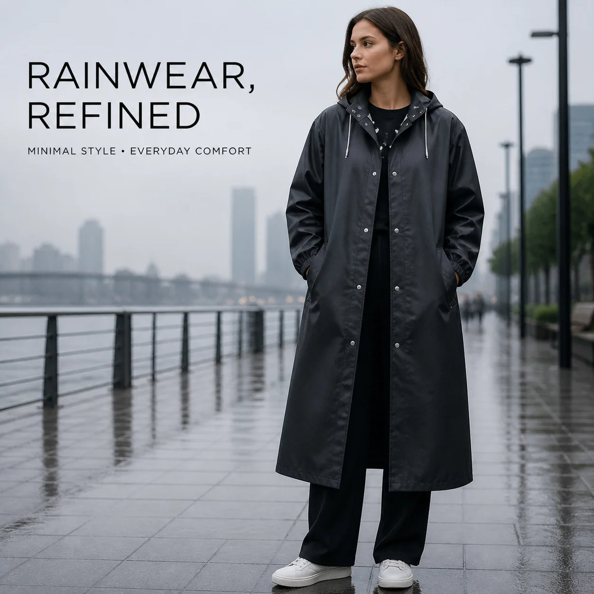 Long Waterproof Raincoat Hooded Button-Down Rain Jacket for Men Women Outdoor Daily Commute Best 2026
