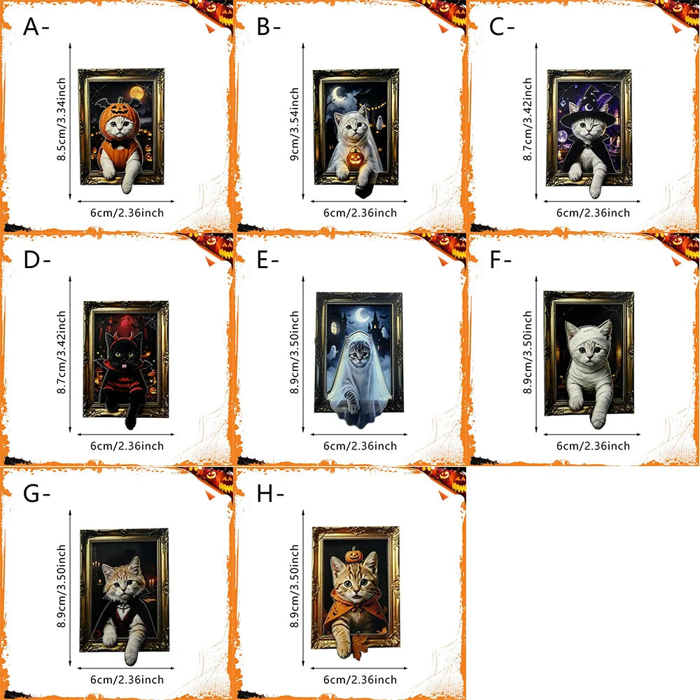 4/8PCS Halloween Wooden Refrigerator Magnet Spooky Art Fridge Magnet Frame Picture Stickers Halloween Party Gift Home Decor