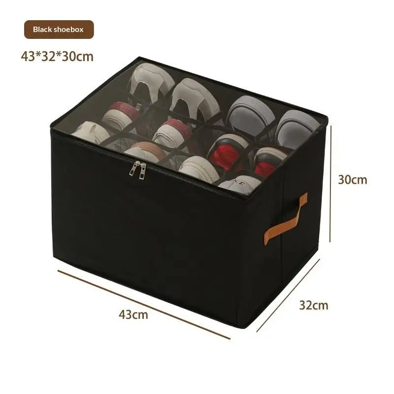 Foldable Fabric 12 Grid Shoe Storage Box Clear Zipper Lid With Handle Sneaker Organizer For Bedroom Daily Storage