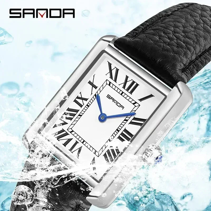 SANDA 9031/1108 Resistant Leather Strap Square Dial Waterproof Sport Casual Women Men Quartz Watches Reloj Luxury Couple Watch