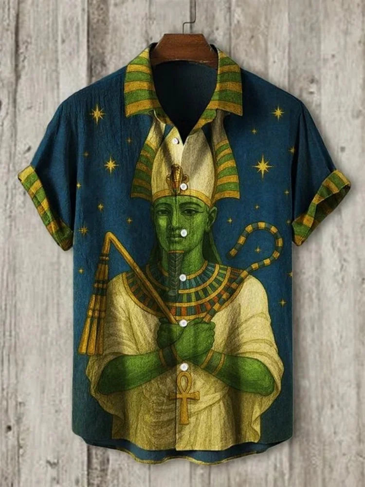 Outdoor Streetwear Men's Fashion Shirts Retro-style Ancient Egyptian Printed Men's Shirts Casual Daily Men's Short-sleeved Shirt