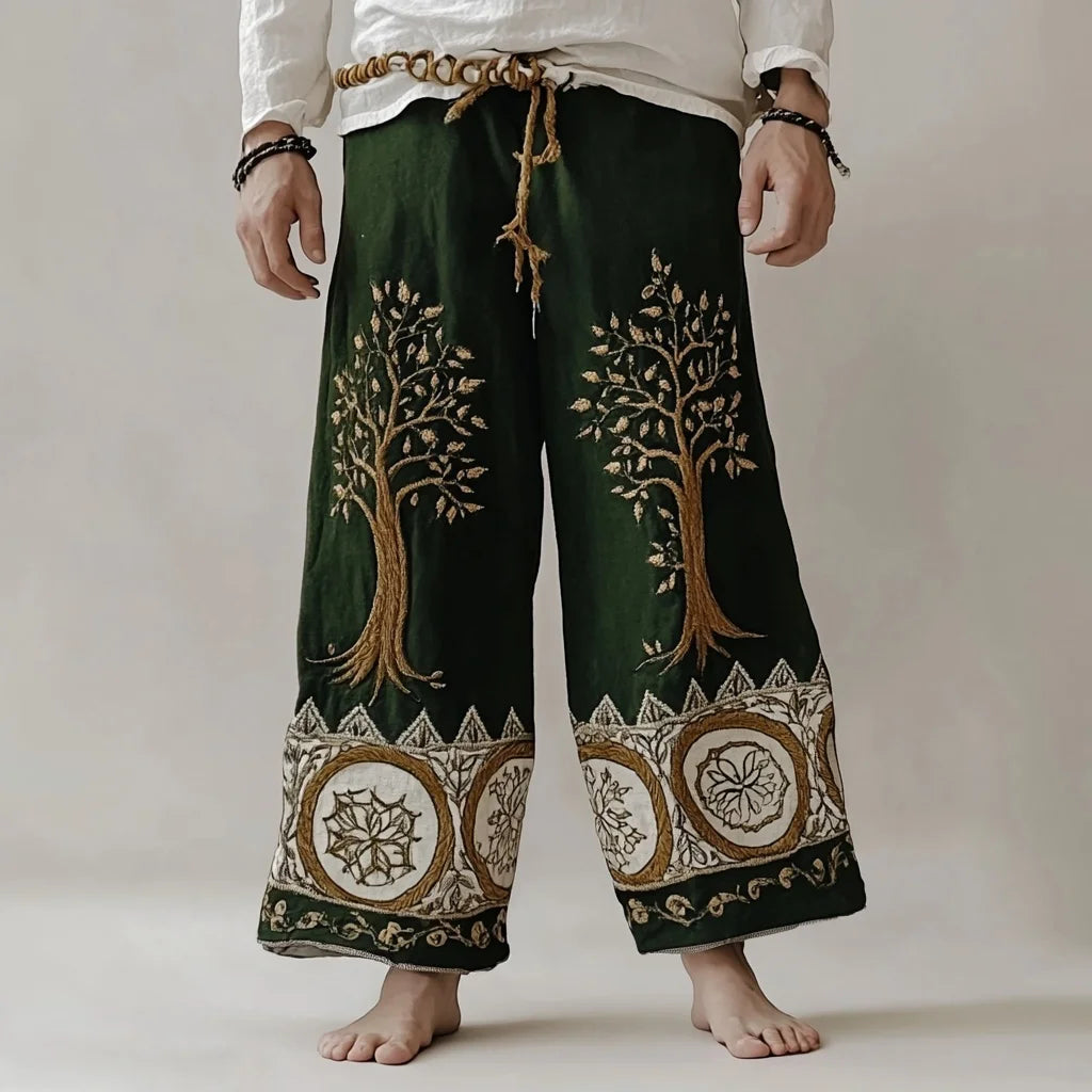 Men's Viking Retro Nordic Tree of Life and Raven 3D Printed Casual Straight-Leg Summer Beach Pants. S-5XL