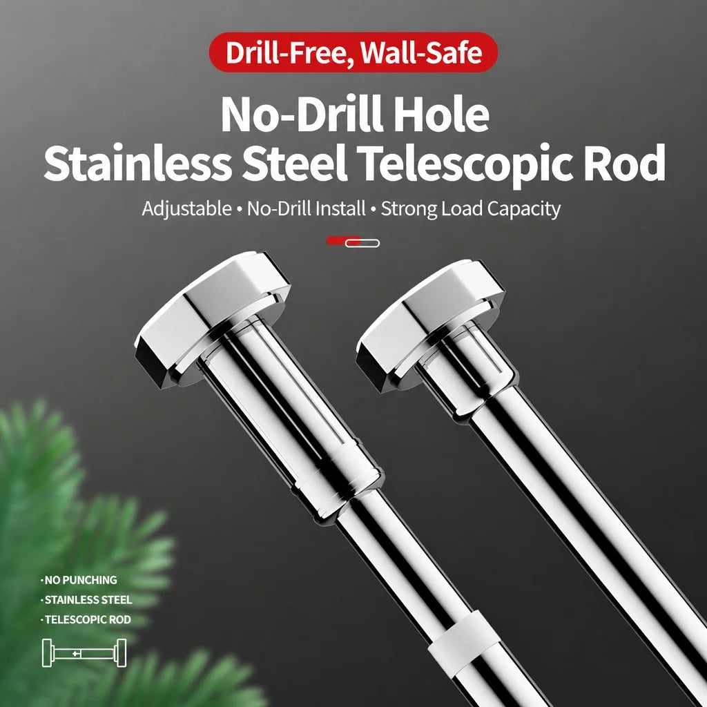 Multifunctional Extendable Rod Adjustable Stainless Steel Curtain Telescopic Pole Household Hanging Rod Bathroom Product 35-80cm
