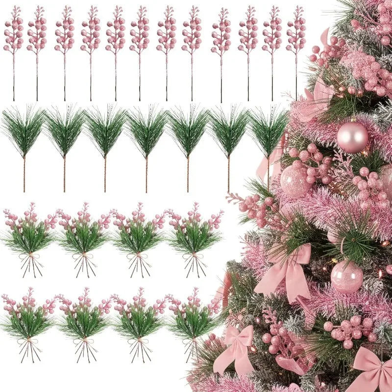 10Pcs Artificial Berry Picks Pine Branches Christmas Tree Decoration for Home New Year 2026 Decor Xmas Crafts Wreath Ornament