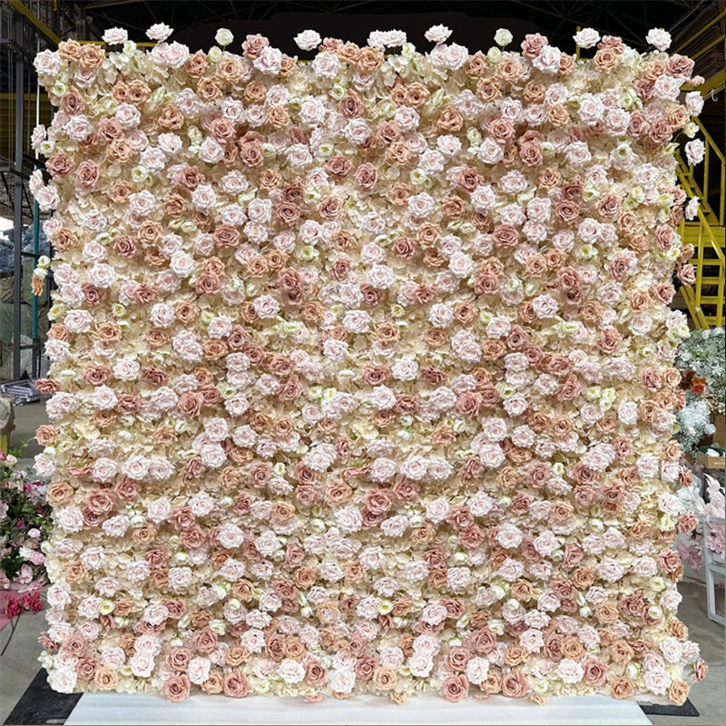 Luxur white Rose Roll Up Cloth 5D Flower Wall Arrangement Wedding Backdrop Decor Hanging Curtain Green Plants Wall Party Props