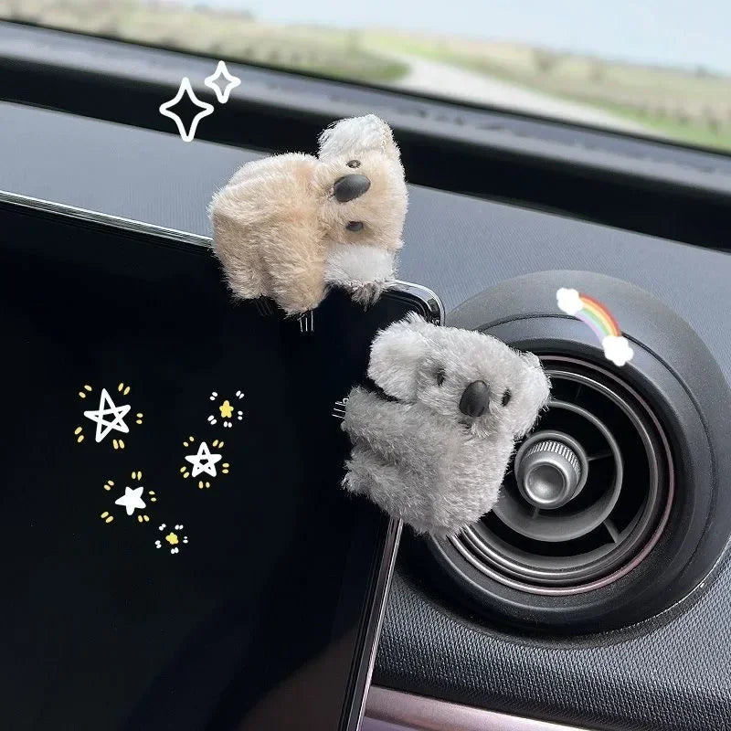 Plush Koala Car Decor - Clip-on Mirror/Visor/Screen Hanger for Auto Interior, Soft Stuffed Animal Accessory