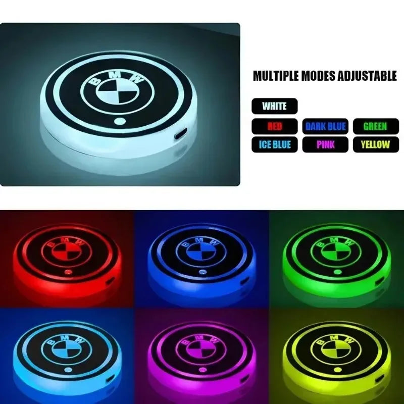 7 Color Car Cup Holder Light Luminous Coaster Water Cup Pad Accessories For BMW E46 E60 E90 E39 E87 E36 E92 E70 E91 X3 X5 X1 X2