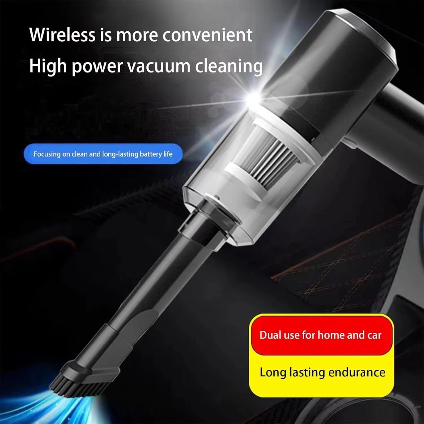 Handheld Car Vacuum Cleaner, 15000PA Portable Cordless, Dual Use of Blowing and Suction Multi-Nozzles, for Car, Home, Pet, Offic