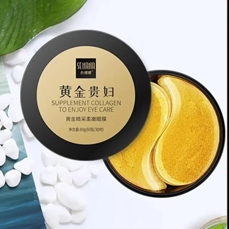 60pcs Golden Moisturizing Eye Mask Relieve Eye Dark Circle Fatigue Nourish Under Eye Area Collagen Crystal Korean Skin Care