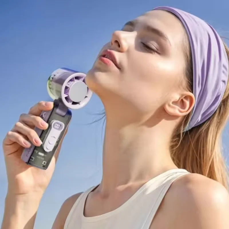 Transparent Ice Cooling Handheld Fan 100-Speed Turbo High-Velocity Wind USB Rechargeable Portable Mini Fan for Outdoor Travel ﻿