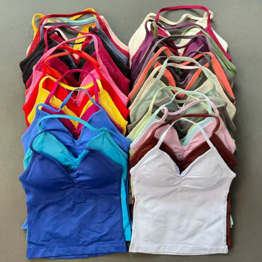 Women's Sports Top Longline Workout Tank Top Padded Halter Yoga Bra Naked Feel Body Shaping Moisture Wicking Gym Activewear
