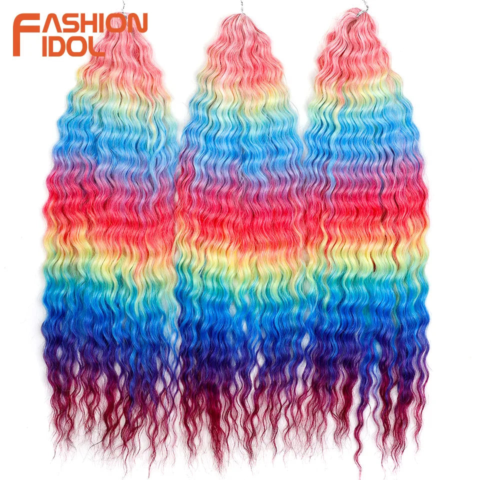LOVE ME 22 Inch 300g/3pcs Ariel Curl Hair Water Wave Twist Crochet Hair Synthetic Ombre Rainbow Color Braiding Hair Extensions