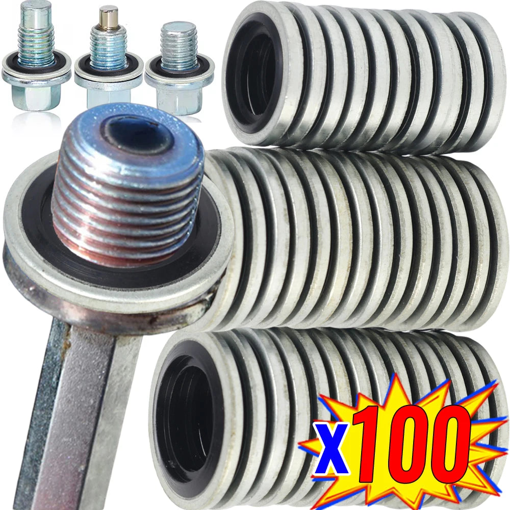M12/M14 Replaceable Bolts Gasket Drain Plug Fitting Universal Self-Centering Galvanized Drain Gasket Metal Seal Auto Accessories