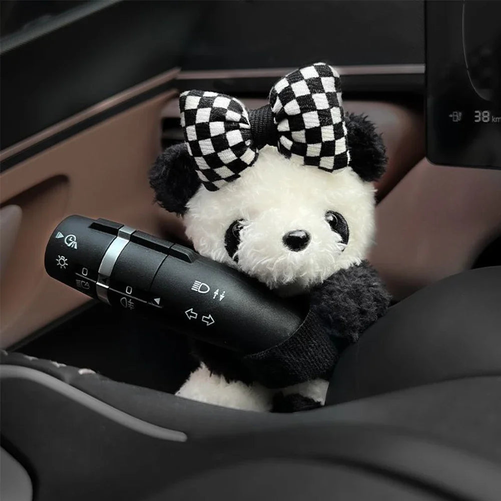 Car Cute Bowknot Panda Wiper Turn Signal Switch Ornaments Plush Decor Doll Auto Interior Accessories