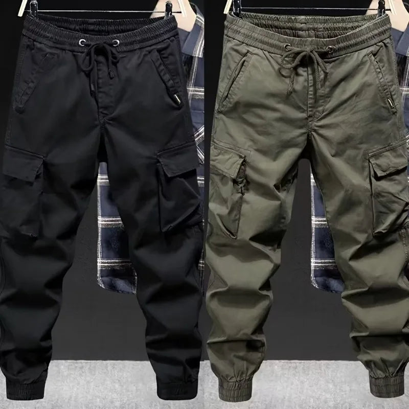 KIDWHXR Man Cargo Pant Autumn Retro Pocket Breathable Workwear Men Pencil Pant Loose Drawstring Outdoor Casual Male Trousers