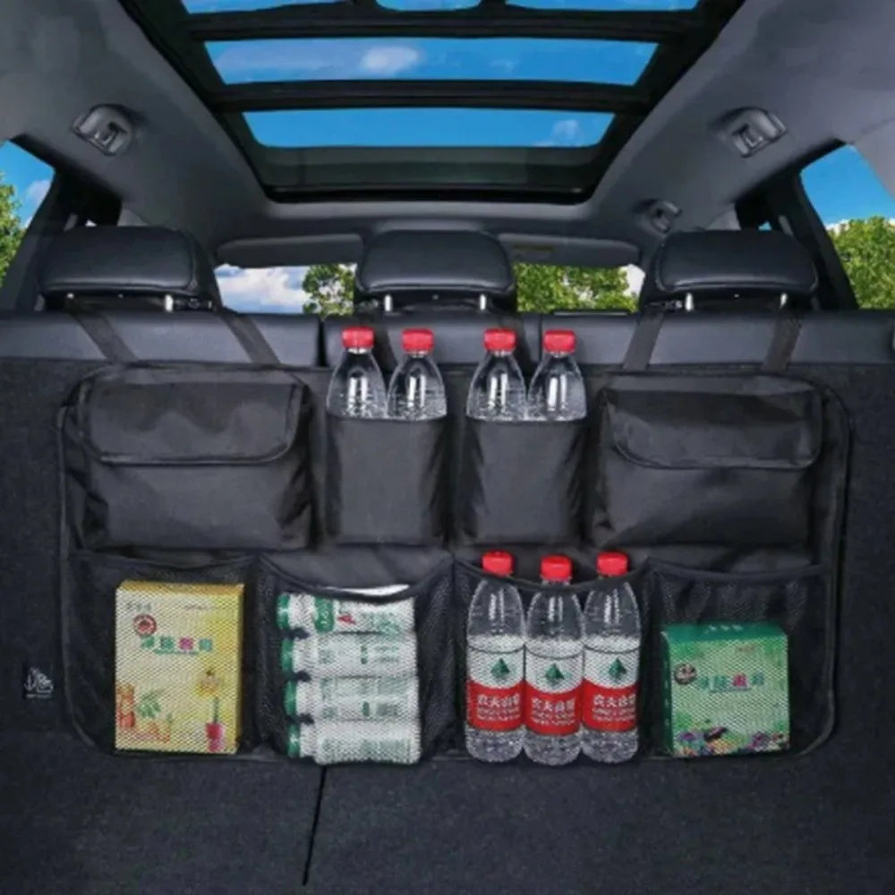 Car trunk storage bag SUV car seat back hanging bag Multi functional storage mesh bag Car interior storage items
