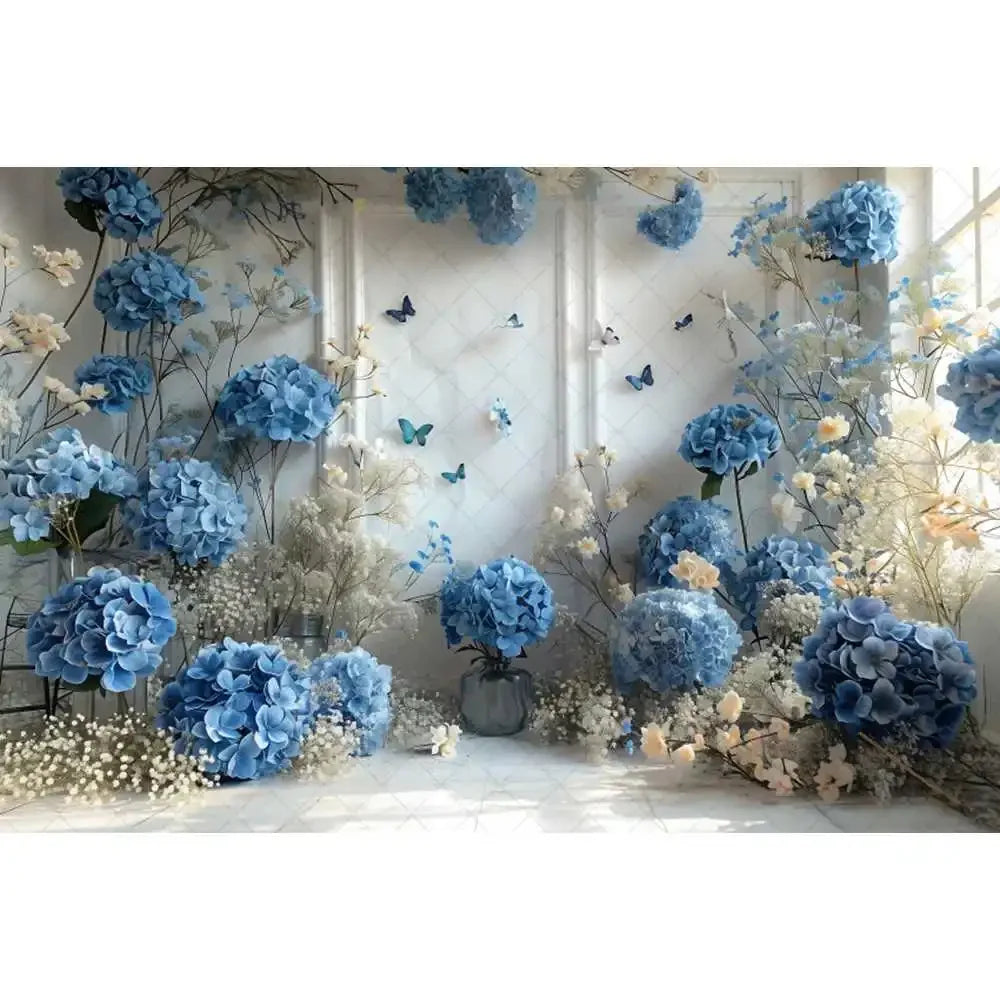 Blue gradual change butterfly wedding photography background custom dream flower portrait photo decoration banner studio supplie