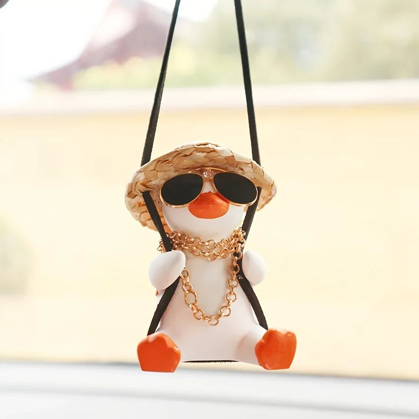 Car Pendant Cute Anime Little Duck Swing Auto Rearview Mirror Hanging Ornaments Interior Decoraction Accessories for Girls Gifts